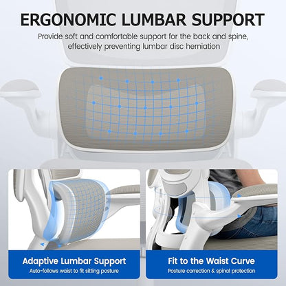 ALLGOD Office Chair Ergonomic Desk Chair, Breathable Mesh Desk Chair Comfy with Lumbar Support, Flip-up Armrests, Computer Chairs Comfortable for Home, Office, Work, Standard, 300Lbs