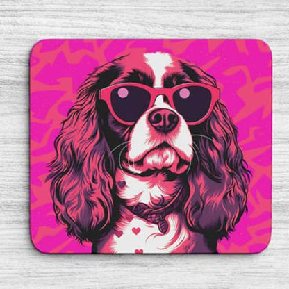 Pink Mousepad Glamour Dog Charles Spaniel Mouse Pad for Home Office Gaming Working Desk Computer Desktop Accessories Non-Slip Rubber Mousepad for Dog Lovers