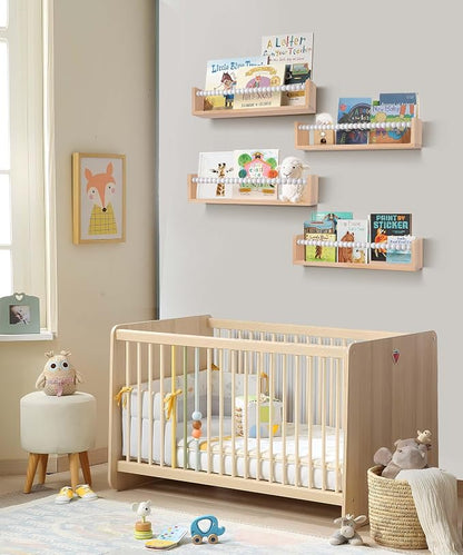 Nursery Shelves Set of 4,White Floating Book Shelves for Wall,Nursery Book Shelves for Kids Room,Kids Bookshelf (Set of 4 White)
