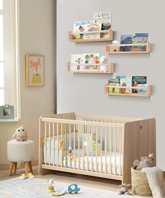 Nursery Shelves Set of 4,White Floating Book Shelves for Wall,Nursery Book Shelves for Kids Room,Kids Bookshelf (Set of 4 White)