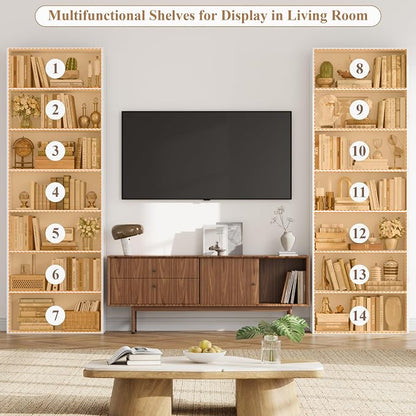 FACBOTALL 82" Tall Bookshelf Set of 2, 7-Tier Double Open Shelves Bookcase,Freestanding Display Storage Shelves, Tall Bookcase Home Decor Furniture for Home Office,Living Room,Bedroom, White