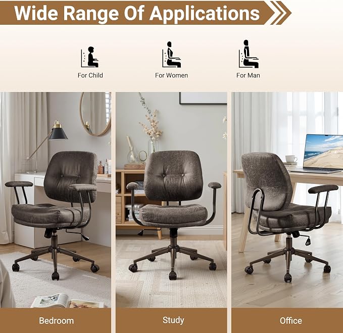 Ergonomic Home Office Chair, Mid-Century Faux Leather Home Office Desk Chairs with Wheels, Office Computer Chair with Rocking Swivel (Gray,Suede)