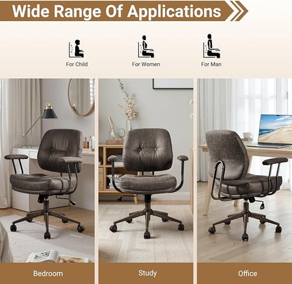 Ergonomic Home Office Chair, Mid-Century Faux Leather Home Office Desk Chairs with Wheels, Office Computer Chair with Rocking Swivel (Gray,Suede)