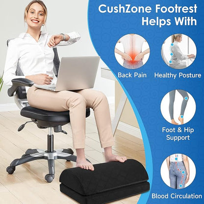 CushZone Foot Rest,Desk & Gaming Accessories,Foot Rest for Under Desk at Work,Comfortable Footrest with 2 Adjustable Heights & Removable Cover, Office Desk Accessories（Black-20 in）
