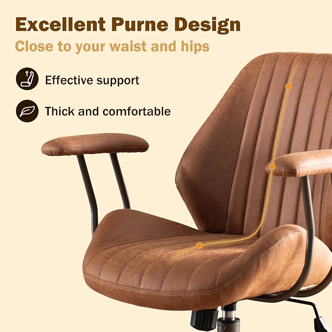 Home Office Chair,Ergonomic Computer Chair with Lumbar Support Adjustable Height,Mid-Century Modern Office Chair with Rolling Swivel Chair for Home Office Game Study(Suede Mid Back Chair,Light Brown)