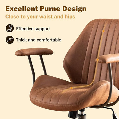 Home Office Chair,Ergonomic Computer Chair with Lumbar Support Adjustable Height,Mid-Century Modern Office Chair with Rolling Swivel Chair for Home Office Game Study(Suede Mid Back Chair,Light Brown)