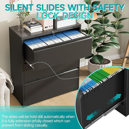 3 Drawer Lateral File Cabinet with Lock, Heavy-Duty Metal Filing Cabinet for Home Office, Steel Storage Compatible with Hanging Files Letter/Legal/F4/A4 Sizes, Black