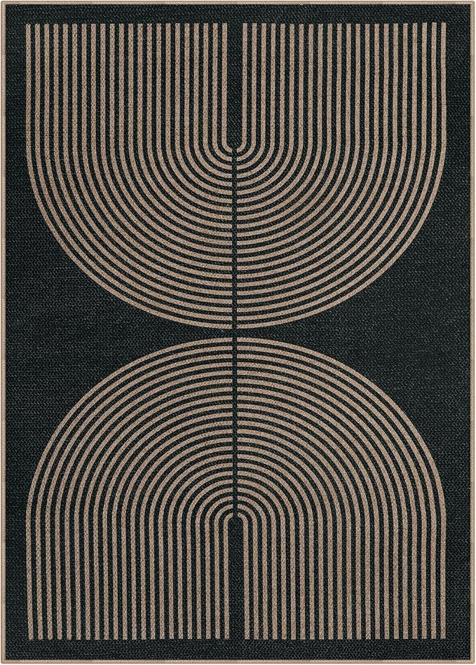 Lahome Modern Rainbow Easy Jute Carpet, Washable 5x7 Area Rugs for Living Room Patio Black Farmhouse Indoor Outdoor Rugs, Contemporary Natural Non Slip Floor Carpet for Office RV Backyard