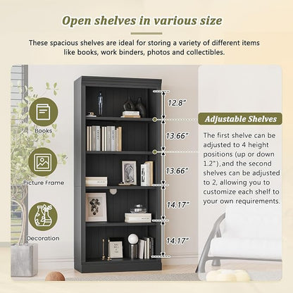 83" Tall Bookcase Suite with light strip, 5-Tier Wood Home Decor Bookcase Suite with Adjustable Shelves, Storage Organizer, Free Standing Storage Shelves Suite for Living Room,Home Office, Black