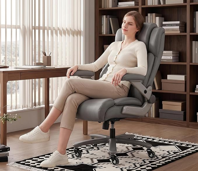 Big and Tall 700lbs Office Chair - Adjustable Lumbar Support 3D Flip Arms Heavy Duty Metal Base&Wheels, High Back Large Executive Computer Desk Chair, Thick Padded Ergonomic Design for Back Pain