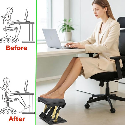 120 lbs Heavy Duty Adjustable Footrest Under Desk, No-Tool Quick Height & Angle Adjustment (5 Levels, 8 Angles), Ergonomic Foot Stool with Soft Memory Foam for Office, Gaming & Home(Black)