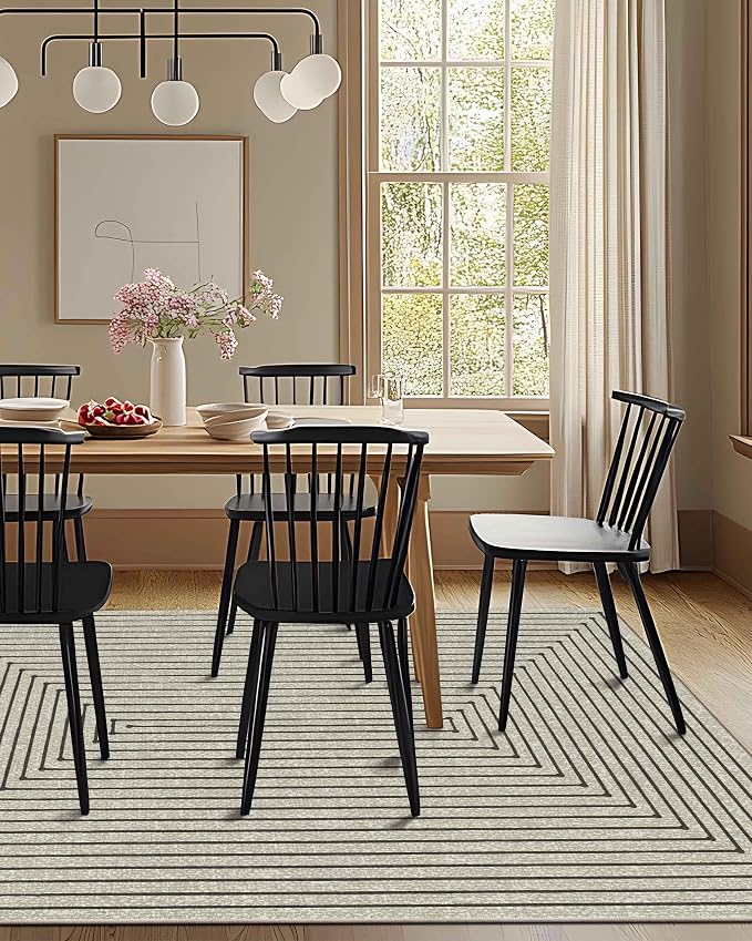 Latte&Fog 8x10 Area Rugs for Living Room, Large Beige Modern Abstract Washable Rug, Boho Non Slip Low Pile Carpet for Indoor Bedroom Dining Room, Office, Dorm, Classroom, Farmhouse and Kids Room