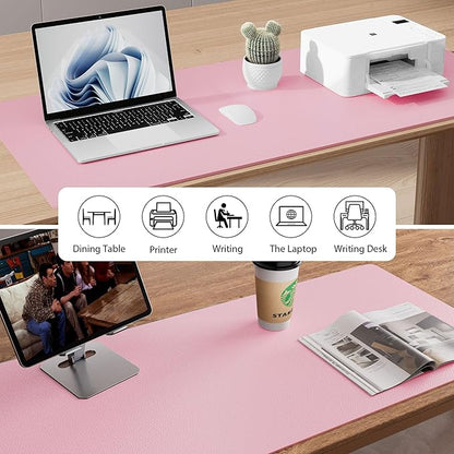 Aothia Leather Desk Pad Protector, Office Desk Mat, Large Mouse Pad, Non-Slip PU Leather Desk Blotter, Laptop Desk Pad, Waterproof Desk Writing Pad for Office and Home (48"x17", Fairy Pink)
