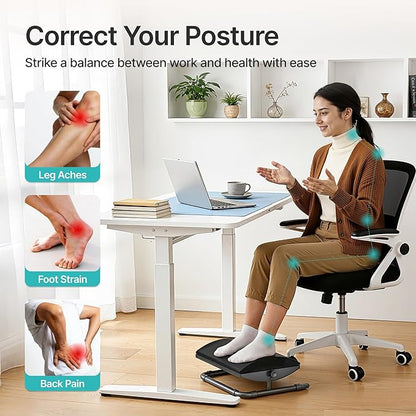 PEGZONE Ergonomic Foot Rest Under Desk, Adjustable Footrest with Removable Memory Foam and Non-Slip Steel Base, Washable Cover, Desk Foot Stool for Home Office and Study, Black