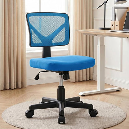 OLIXIS Armless Office Chair, Ergonomic Desk Chair with Wheels, Mesh Back, Removable Washable Foam Cushion, Height Adjustable Rolling Swivel Chairs for Small Space, Home, Office, Blue