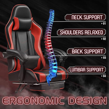 Homall Gaming Chair, Video Game Chair with Footrest and Massage Lumbar Support, Ergonomic Computer Chair Height Adjustable with Swivel Seat and Headrest (Red)