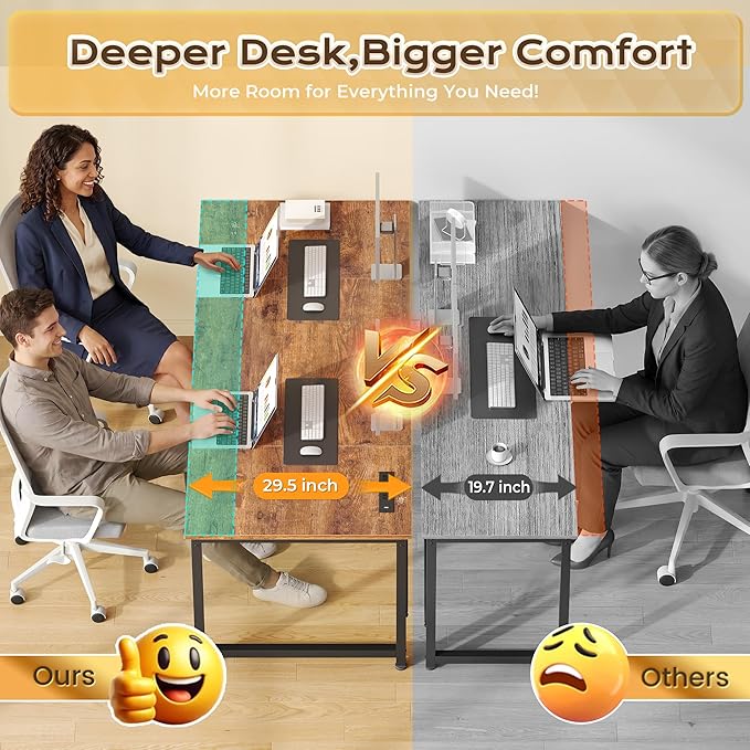 PRAISUN 63 X 30 Inch Computer Desk with Power Outlets & USB-C Port,Larger and Longer Office Desk with Deeper Desktop, Study, Bedroom, Writing Work from Home Table, Metal Frame, Rustic Brown