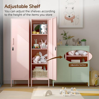 Locker Storage Cabinet Metal Locking Storage Cabinet (Pink) | With Door and Adjustable Shelves for Kitchen Pantry Home Office Bathroom School Dormitory