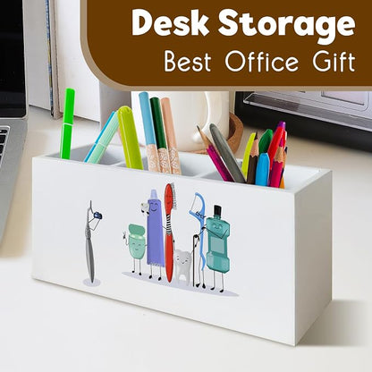 Dental Office Organizer Decor for Desk, Tooth Pen Holder Gifts for Women Men Dental Hygienist Must Haves Wooden Pen Pencil Holder for Office Desk Tabel Decor