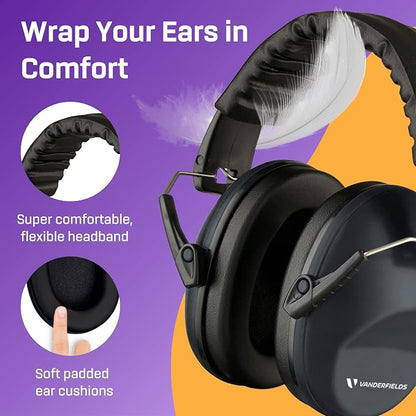 Vanderfields - Hearing Protection Ear Muffs - Over 31 dB (2K Hz) Broad Noise Cancelling Sound Reduction - Adults & Teens
