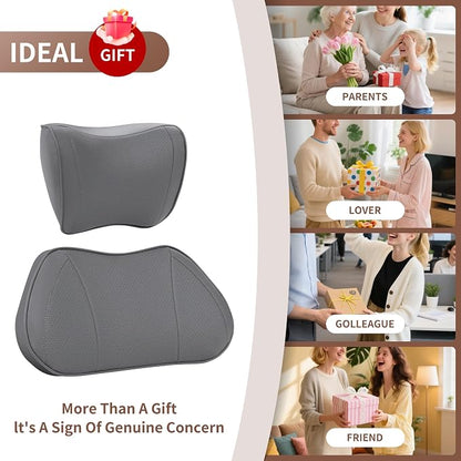 Lumbar Support Pillow for Car, Premium Leather Memory Foam Lumbar Cushion for Lower Back Pain Relief, Universal Back Support for Driving, Home & Office Chairs, Gray, 1 Pack