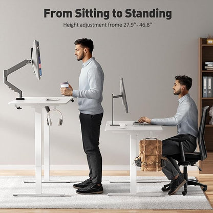 55x24 in Electric Standing Desk,Adjustable Height with Wheels,White | Spliced Desktop,27.9"–46.8" Height Range,4 Memory Presets,Lockable Wheels,Headphone Hook,Sit Stand Desk,Home Office