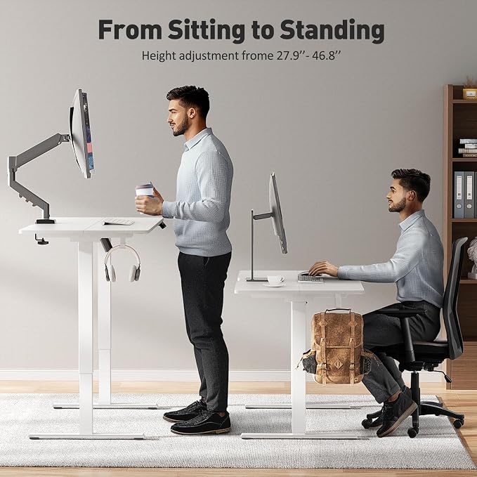 48x24 in Electric Standing Desk,Adjustable Height with Wheels,White | Spliced Desktop,27.9"–46.8" Height Range,4 Memory Presets,Lockable Wheels,Headphone Hook,Sit Stand Desk,Home Office