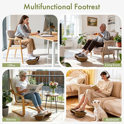 Ergonomic Wooden Footrest for Under Desk, Foot Rest with Anti-Slip Surface, Comfortable Desk Foot Stool for Office Home Gaming, Improve Posture & Promote Blood Circulation