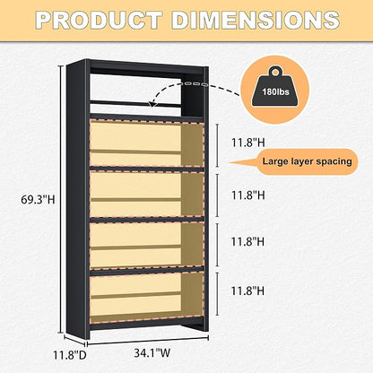 OSEILLC 69" Metal Bookshelf,5 Tier Library Bookcase,Bedroom Bookshelves and Bookcases,Tall Book Case/Shelves for Living Room,Office,Black Large Bearing Book Shelf