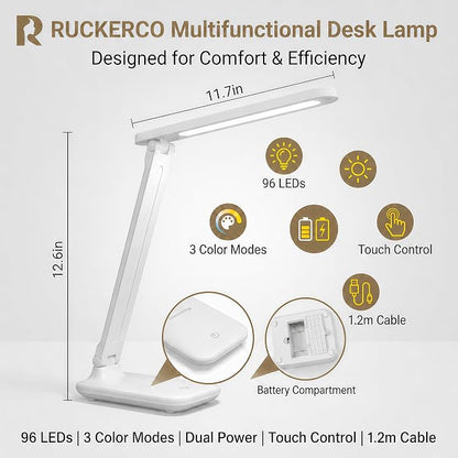 R RUCKERCO Led Desk Lamp Dimmable Desk Light Reading Lamp 3 Lighting Modes, Eye Protection Accessories, Study Desk Lamp Equipped USB Charger Suitable for Home Office is for Gift Giving