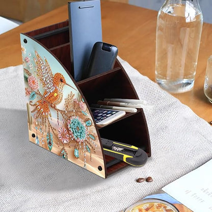 Diamond Art Painting Multi-Grid Storage Box DIY Wooden Double Sided Drill Tabletop Organizer Diamond Painting Kit for Adults Office Home Ornament - Hummingbird & Floral