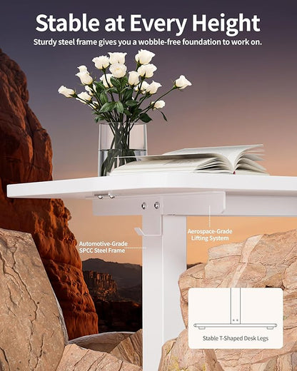 BIZUM Electric Standing Desk 60 x 24 Inch Computer Desk-Gaming Desk White Home Office Desks Height Adjustable Memory Stand Up Computer Workstation