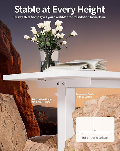 BIZUM Electric Standing Desk 63 x 24 Inch Computer Desk-Gaming Desk White Home Office Desks Height Adjustable Memory Stand Up Computer Workstation