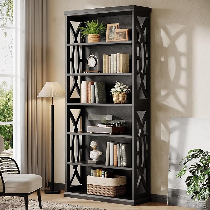 Tribesigns 6-Tier Bookshelf, 71 Inches Tall Freestanding Bookcase, Large Industrial Bookshelves Display Shelves, Wooden Book Shelf for Home Office, Living Room, Bed Room, Black