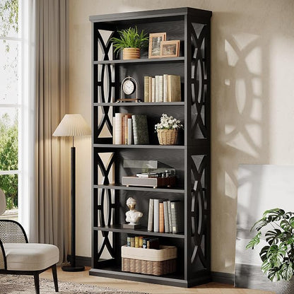 Tribesigns 6-Tier Bookshelf, 71 Inches Tall Freestanding Bookcase, Large Industrial Bookshelves Display Shelves, Wooden Book Shelf for Home Office, Living Room, Bed Room, Black