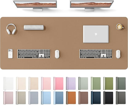 YSAGi Leather Desk Protector, Office Mat, Large Mouse Mat, Non-Slip PU Leather Blotter, Laptop Desk Mat, Waterproof Writing Pad for Office and Home(Khaki, 63" x 24")