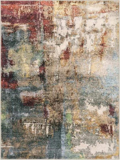 Lahome Modern Abstract 10x14 Area Rugs for Living Room, Large Washable Living Room Rug Low Pile Non Slip, Soft Accent Carpet for Bedroom Dining Room Table Home Decor Use, Red/Multi