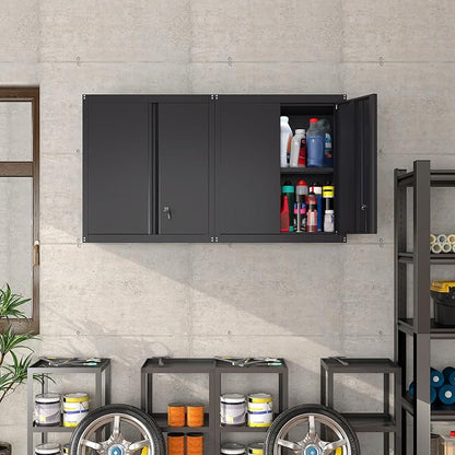 IRONFFICE Wall Cabinet Storage, Locking Wall Cabinet with 2 Doors,Garage Storage Cabinet for Home Office,Gym,Garage,Black