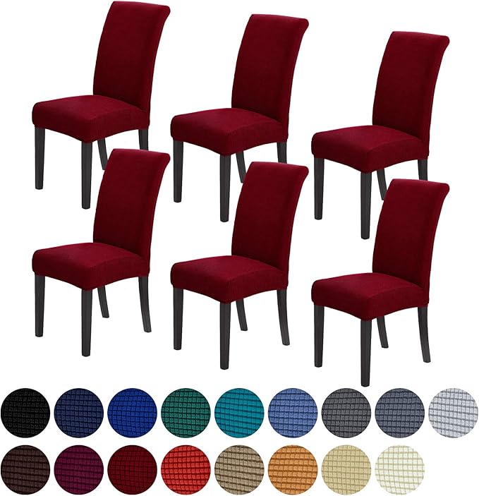 Stretch Chair Covers for Dining Room Set of 6, Removable Washable Dining Room Chair Covers, Dining Chair Slipcovers Seat Protector, Great Home Decor and Banquet Upholstery (Red Dahlia, 6 Pack)