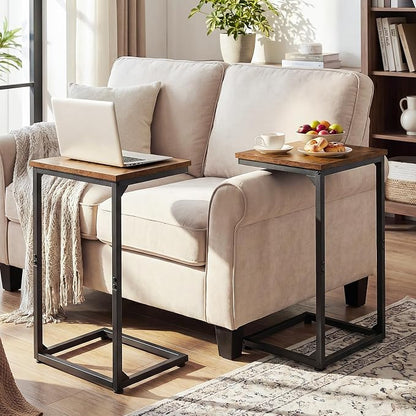 AMHANCIBLE C Shaped End Tables Set of 2, Couch Side Tables that Slide Under Sofa, Slim TV Trays for Living Room and Bedroom, Narrow Space Saving Laptop Workstation, Rustic Brown, HET02BBR