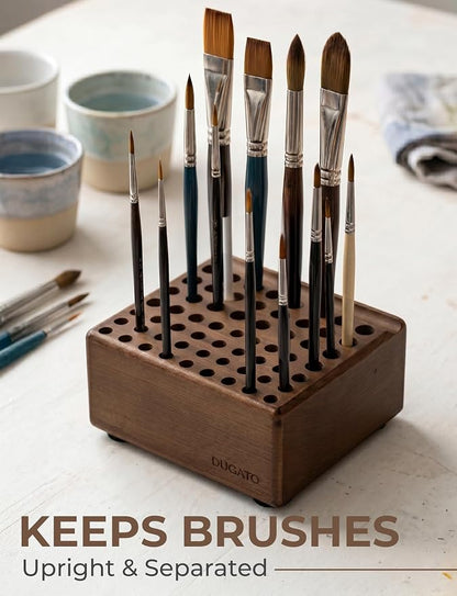 DUGATO Wooden Paint Brush Holder, 59 Hole Desk Organizer for Pencils, Pens & Art Supplies, Tabletop Brush Organizer Stand Holder with Built-In Rest Groove