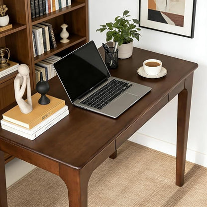 Solid Wooden Desk with Drawers, Small Writing Desk with Drawers for Computer, PC Desk for Work, Study or Gaming, Easy to Assemble (Walnut, 31.5IN)