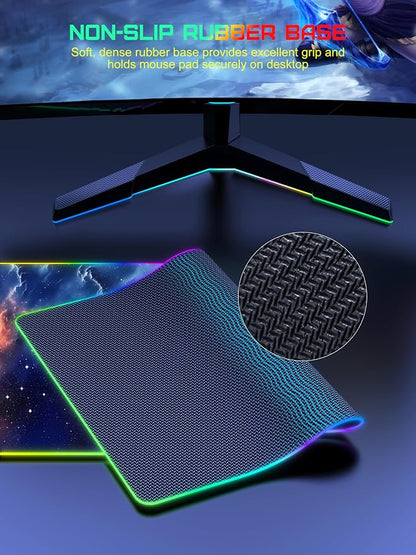 TopMade Wireless Charging Mouse Pad, RGB Gaming Mousepad, 35.4" x 15.8" Extra Large Waterproof Keyboard Desk Pad, Computer Desk Mat, Blue Nebula (Includes 20W PD Power Adapter & 6.56ft Woven Cable)