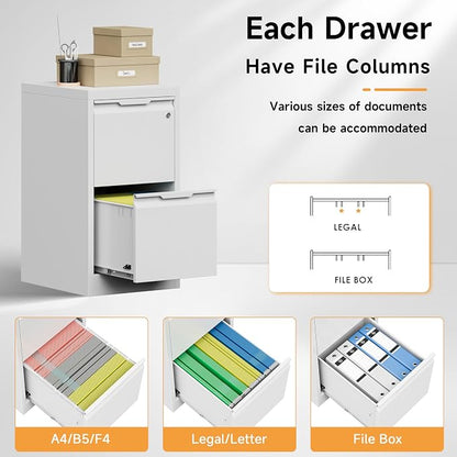 Bestoo File Cabinet, 2 Drawer Filing Cabinet with Lock, Vertical Filing Storage Cabinet for Home Office, Metal File Cabinets, Office Storage Cabinet for Letter, Legal, A4, File Folders