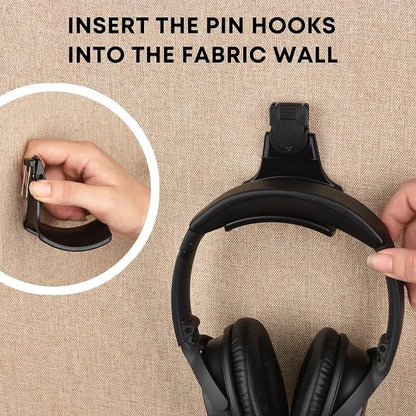 Fabric Wall Headphone Stand for Office, Cubicle Headphone Holder for Work Decor, Space-Saving Hanger Cubicle Accessories for Women Men Desk Organizer, Black (1 Pack)
