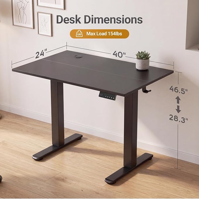 Claiks Electric Standing Desk, 40 x 24 Inch Height Adjustable Sit Stand Desk for Home Office, Computer Desk with Memory Presets, Cable Management & Headphone Hooks, 156 lbs Capacity, Black