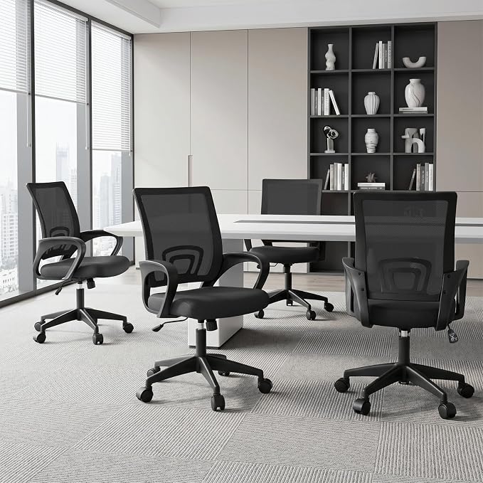 Magshion Ergonomic Office Chair 20 Pack, Mid-Back Mesh Desk Chair, Adjustable Swivel Computer Chair with Lumbar Support & Breathable Backrest for Gaming, Work, Study, 300 Lbs Capacity, Black