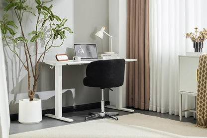 VINGLI Cute Small Swivel Desk Chair Comfy no Wheels,Ergonomic Low-Back Lumbar Support Vanity Nail Tech Computer Task Stool Chair for Home Office,Height Adjustable,Teddy Fleece,Black