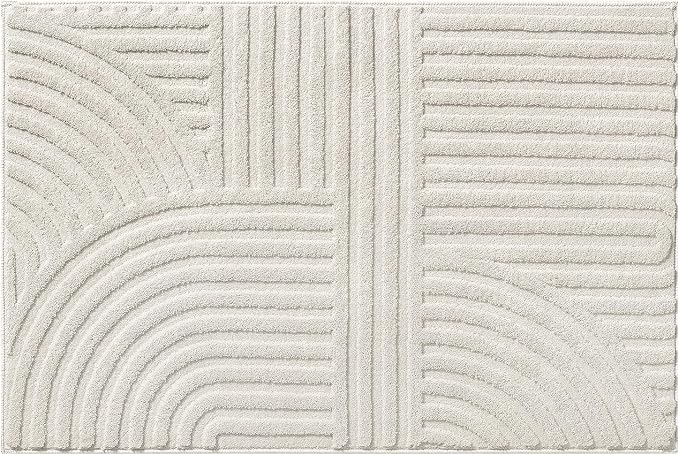 Pauwer 2x3 Washable Area Rugs for Living Room Modern Beige Solid Color Soft Fluffy Rugs for Bedroom Non Slip Boho Accent Indoor Mat Floor Carpet Cover for Kids Room Dining Room Kitchen Office, Beige