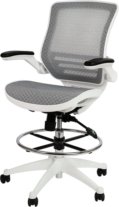 Flash Furniture Waylon Mid-Back Swivel Office Chair with Adjustable Foot Ring and Seat Height, Ergonomic Mesh Chair with Armrests, Gray/White